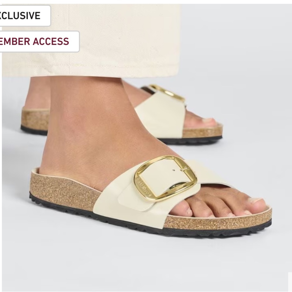 Birkenstock Madrid Big Buckle Neutral Leather Sandals with Gold Buckle
